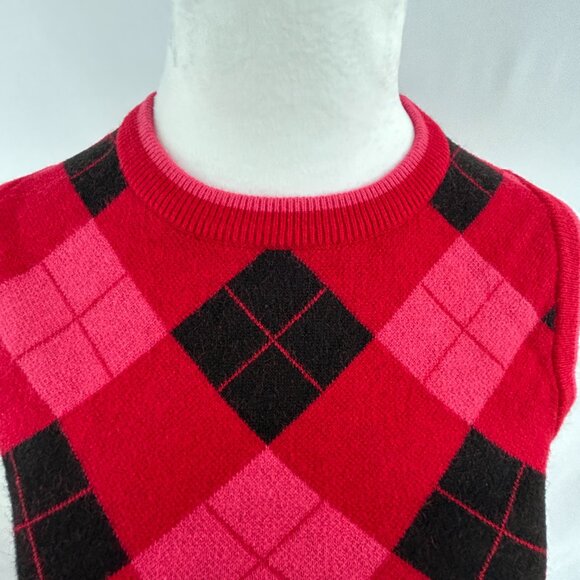 ZARA Girly Red Pink Black Argyle Diamond Stretchy Knit Dress – Preppy Y2K Small - Picture 4 of 12